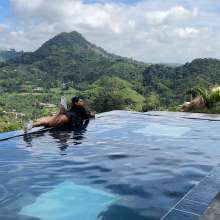 wet.look.me: Wetlook girl in coat and shorts gets wet in mountains pool | Wetlook.biz