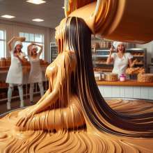 splathair2020: AI Women enjoying the Peanut Butter factory...