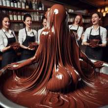 splathair2020: AI women enjoying the chocolate factory