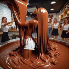 splathair2020: AI women enjoying the chocolate factory