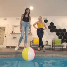 WetlookFashion: Lexie and Mandi-Pool Shenanigans in Jeans Outfits