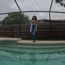 WetlookFashion: Nathalia Swims in Jeans and a Sheer Shirt