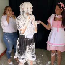 RevSlymsford: Naughty Maid Siobhan Faces The 50 Pie Barrage: Ends Naked