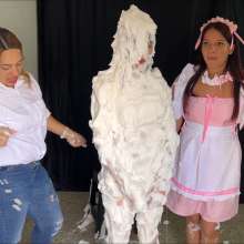 RevSlymsford: Naughty Maid Siobhan Faces The 50 Pie Barrage: Ends Naked