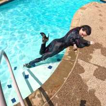 WetlookFashion: Petra Swims in a Velvet Jumpsuit