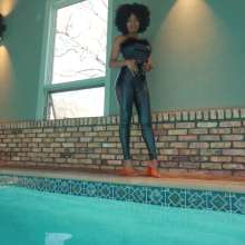 WetlookFashion: Rose Soaks Her Faux Leather Outfit in the Pool