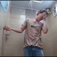 WETColours: Dario in His First Shower with T-shirt and Jeans