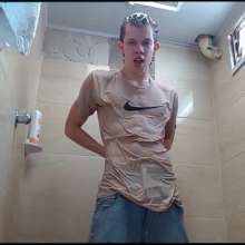 WETColours: Dario in His First Shower with T-shirt and Jeans