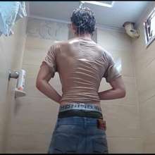 WETColours: Dario in His First Shower with T-shirt and Jeans