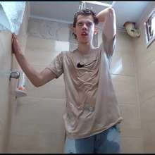 WETColours: Dario in His First Shower with T-shirt and Jeans