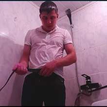 WETColours: Gordy in the Shower with White Polo and Jeans with Shampoo