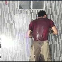 WETColours: Jack Gets Completely Wet in Red T-shirt and Brown Pants