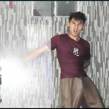 WETColours: Jack Gets Completely Wet in Red T-shirt and Brown Pants