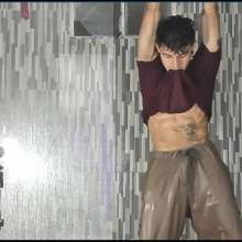 WETColours: Jack Gets Completely Wet in Red T-shirt and Brown Pants
