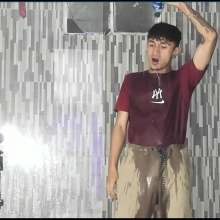 WETColours: Jack Gets Completely Wet in Red T-shirt and Brown Pants