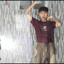 WETColours: Jack Gets Completely Wet in Red T-shirt and Brown Pants