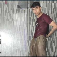 WETColours: Jack Gets Completely Wet in Red T-shirt and Brown Pants