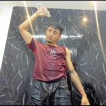 WETColours: Jack Super Wet in Red T-shirt and Black Shorts