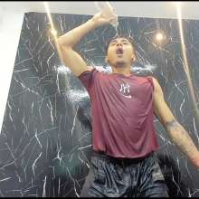 WETColours: Jack Super Wet in Red T-shirt and Black Shorts