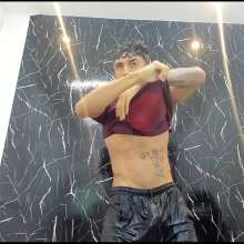 WETColours: Jack Super Wet in Red T-shirt and Black Shorts