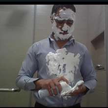 WETColours: Lorenzo Foams His Face and Smart Blue Shirt before Shower
