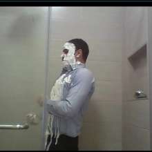 WETColours: Lorenzo Foams His Face and Smart Blue Shirt before Shower