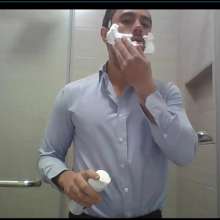 WETColours: Lorenzo Foams His Face and Smart Blue Shirt before Shower
