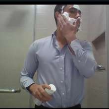 WETColours: Lorenzo Foams His Face and Smart Blue Shirt before Shower