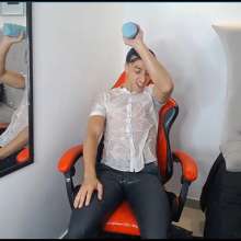 WETColours: Luke Gets Wet in White Short-sleeved Shirt and Dress Pants