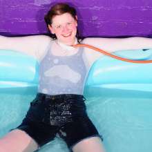 DungeonMasterOne: Miss Abigail's Denim Shorts in the Dungeon Pool
