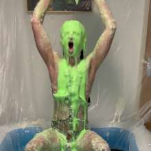 Chav Boy Messy Mark: Pied and Gunged in Leather Harness and Sporty Jockstrap