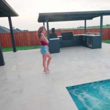 WetlookFashion: Tiffany Taking a Dip in the Pool in Jean Shorts and Top