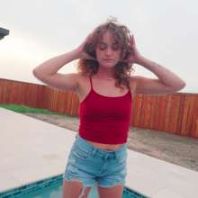 WetlookFashion: Tiffany Taking a Dip in the Pool in Jean Shorts and Top