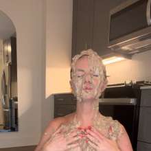 Slimed Models: Topless Haley Slimes Herself With Dog Food