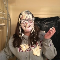 Wambassador: She's back!  My amateur WAM goddess takes messy pudding pies in coed getup