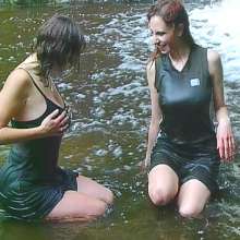 katew: Demi and Selene in a waterfall pool