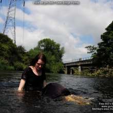 DungeonMasterOne: Langstonedale: Chastity wears a formal dress into the river!