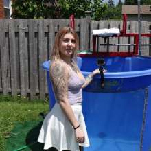 DunkTankFan: new Brooke Dunked in a purple top with a white mini skirt and pantyhose