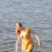 eileenvogel: Eileen enjoying a summer day at the river in a yellow dress