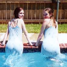 MadelineOasis: Spirited Play in a Pool Between Two Close Friends in Silk Layered Gowns