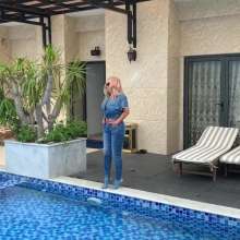 Wet_look_elena: Denim Outfit with Heels in the Pool