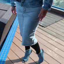 Wet_look_elena: Denim Skirt in the Pool
