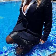Wet_look_elena: Office Clothes and Heels in the Pool