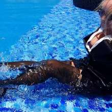 Wet_look_elena: Office Clothes and Heels in the Pool