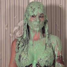 Anglefan: Zarah green slimed in a thong