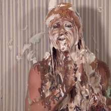 Anglefan: Zarah green slimed in a thong