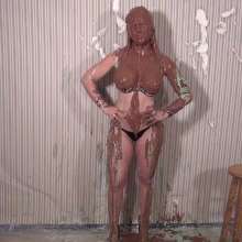 Anglefan: Zarah green slimed in a thong