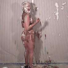 Anglefan: Zarah green slimed in a thong