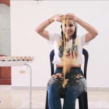 RevSlymsford: Francesca Thoroughly Egged Wearing Yoga Pants and Shirt!
