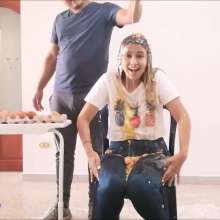 RevSlymsford: Francesca Thoroughly Egged Wearing Yoga Pants and Shirt!